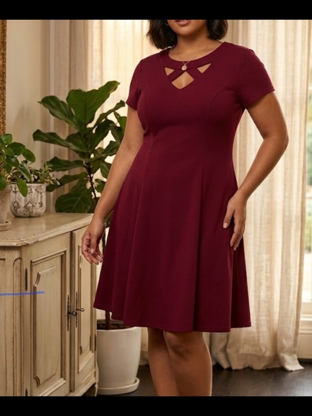 ALYX Petite Burgundy Short-Sleeve Fit & Flare Midi Dress Size 4P